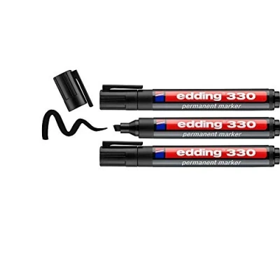 Imagen de edding 330 marcador permanente negro 3 rotuladores punta biselada 1 5 mm resistente al agua, de secado rápido, indelebles para cartón, plástico, vidrio, madera, metal
