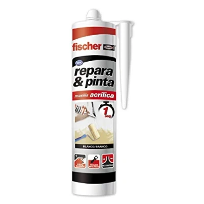 Imagen de fischer Masilla Repara y Pinta, Sellante Acrílico De Alta Adherencia, Ideal Para Juntas Grietas, Fácil Aplicar, Blanco (300 ml)