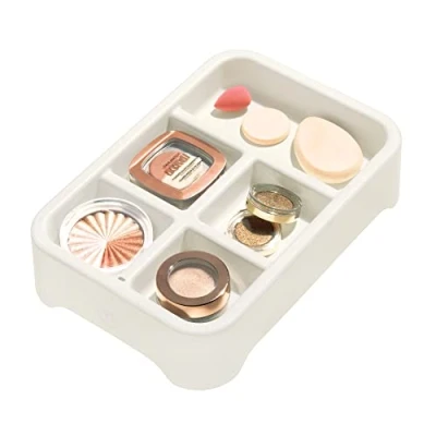 Imagen de iDesign Eco Tray Maquillaje, Joyas de plástico Reciclado sin BPA con 5 Compartimentos, Bandeja organizadora para Guardar Accesorios, Blanco, 6,4 x 19,2 28,1 cm