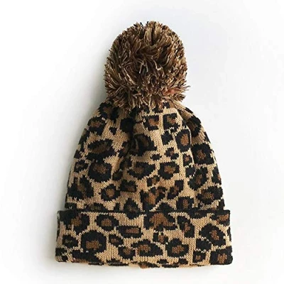Imagen de MoonyLI gorro de punto unisex con estampado leopardo para adultos, lana pompón, leopardo, café, Talla única