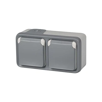 Imagen de Legrand, 191505 Plexo enchufe de pared doble, estanco superficie para exterior, resistente al agua (IP55), color gris