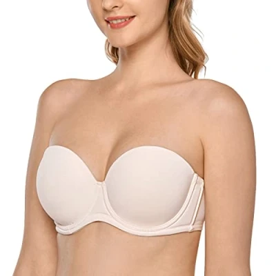 Imagen de DELIMIRA Sujetador sin Tirantes con Aros Tallas Grandes Invisible Multiposicion para Mujer Coco Blanco 115F