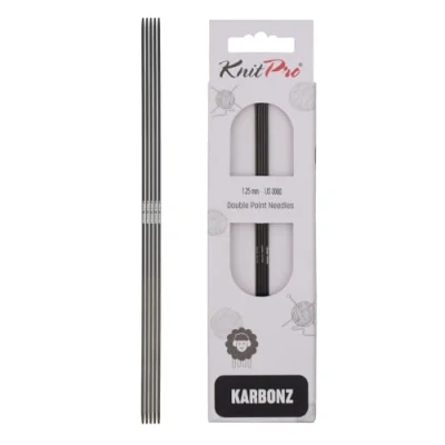 Imagen de Knit Pro Karbonz Agujas de Tejer Doble Punta (15 cm x 1,25 mm), Color Negro y Plateado