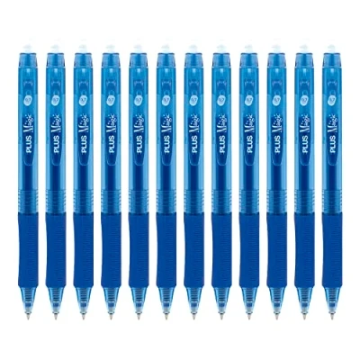 Imagen de PLUS Office Bolígrafos Magic Pack de 12 Borrables Retráctiles, Recargables, con Tinta Gel Híbrida, Color Azul y Trazo 0,7 mm (12 Azules)