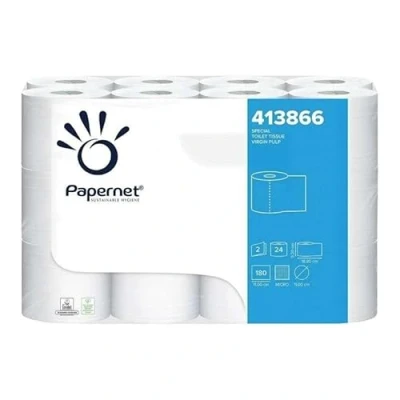 Imagen de Papernet Papel higiénico 413866, 4 paquetes de 24 rollos cada uno, fabricado en pura celulosa, 2 capas, 180 tiras, longitud del rollo 19,8 m