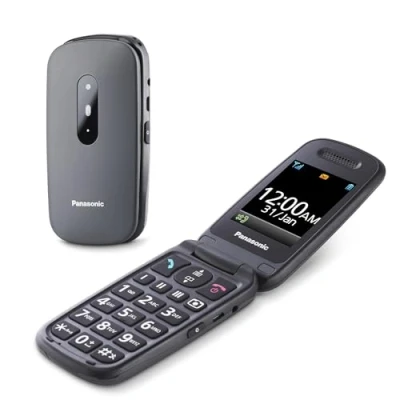 Imagen de Panasonic KX TU446EXG Teléfono Móvil para Personas Mayores, Resistente a Golpes, Cámara, Incluye Auriculares y Cargador, Indicador LED, Gris