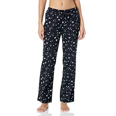 Imagen de Amazon Essentials Pantalón para Dormir de Franela (Disponible en Tallas Grandes) Mujer, Negro Estrellas, M