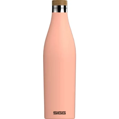 Imagen de SIGG Meridian Shy Pink Cantimplora metálica (0.5 L), botella hermética aislante, de acero inoxidable y bambú para bebidas frías calientes