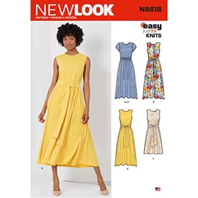 Imagen de New Look Patrones de costura N6618 para vestidos mujer en dos longitudes, papel, blanco, varios
