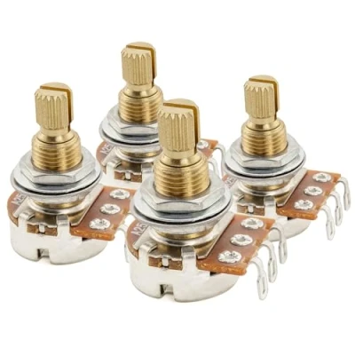 Imagen de Musiclily Pro Latón Rosca Mini Métrico A250K Potenciómetros Audio Split Shaft Poti para Guitarra Eléctrica Bajo (Set de 4)