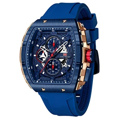 Imagen de Mini Focus reloj de pulsera deportivo para hombre (cronógrafo/impermeable/luminoso/calendario) correa silicona cuarzo hombre, Azul_dorado, Moda casual lujo el trabajo