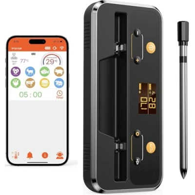 Imagen de Termometro Cocina, Apkezel Digital Cocina Inalámbrico con Aplicación, IP67 a Prueba de Agua Meat Thermometer, Carne para BBQ, Horno, Grill, Asador