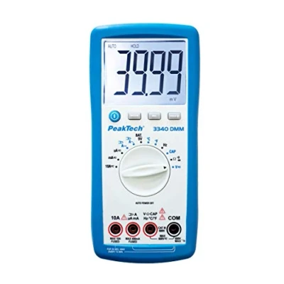 Imagen de PeakTech 3340 Multímetro digital RMS con pantalla LCD extra grande, 4000 cuentas, portátil, rango automático, retención de datos REL, medidor voltaje, probador continuidad CAT III 600 V