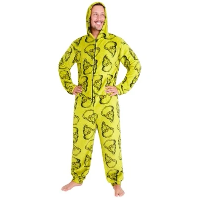 Imagen de The Grinch Pijama Mono Polar con Capucha y Bolsillo Canguro para Hombre (Verde, L)
