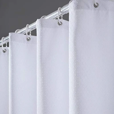 Imagen de Cortina Duchacon Patrón de Panal Pequeña Tela Antimoho, Poliéster Cortinas Baño Decorativas Impermeable &amp; Lavable,Blanco Duchas con 12 Aros Ducha 180x200cm.