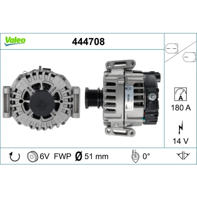Imagen de VALEO 444708 Alternador 14V 180A MERCEDES BENZ: Vito Mixto, Sprinter 3.5 T Furgón, Viano
