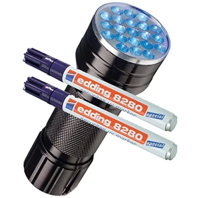 Imagen de Edding 8280 Rotulador especial Securitas UV de luz ultravioleta, 1,5 3 mm, transparente, Marker + Lampe, 2 unidades