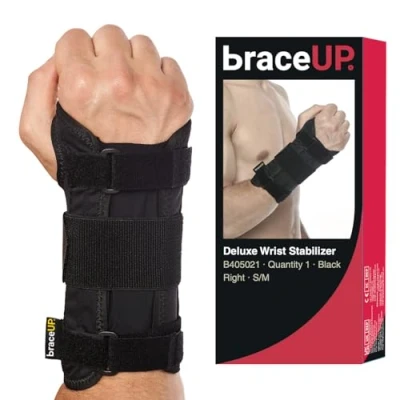 Imagen de BraceUP Muñequera Tendinitis Muñeca con Férula de Aluminio para Túnel Carpiano Muñequeras Alivio del Dolor por Artritis (S/M, Mano Derecha)