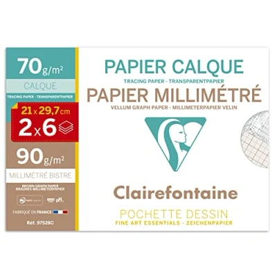 Imagen de Clairefontaine 97528C Une pochette 12 feuilles 21x29,7 cm comprenant 6 de papier Millimétré et Calque 70g