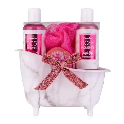 Imagen de Accentra COSY MOMENTS set de baño y ducha en rosa regalo relajación para mujer cumpleaños o Navidad bienestar cuidado 4 piezas con mini bañera decorativa
