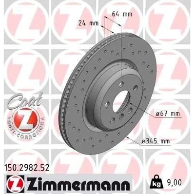 Imagen de ZIMMERMANN 150.2982.52 Disco de freno 345 24 6/5 5 112 ventilación interna, perforado revestido altamente carbonizado BMW: 3 Touring, Berlina