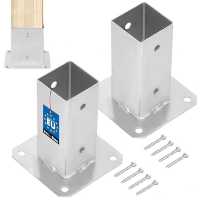 Imagen de KOTARBAU® Juego de 2 Base para Poste 6x6 cm Zincada Acero Anclaje Suelo Atornillable Soporte Postes Madera Cuadrados Galvanizado en Caliente
