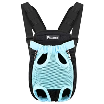 Imagen de Pawaboo Mochila del Perro Adjustable Bolsa Delantera Pet Front Cat Dog Carrier Backpack/Piernas Afuera &amp; Fácil de Ajustar para Viajar/Senderismo/Camping, Talla L Azul