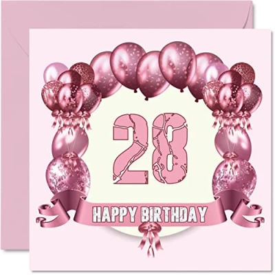 Imagen de Divertidas tarjetas de cumpleaños 28 para mujer, globos cumpleaños, tarjeta feliz hijo, hija, hermano, hermana, tío, tía, sobrina, sobrino, primo, 145 mm x mm,
