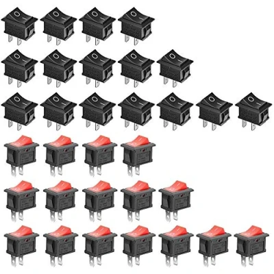 Imagen de GTIWUNG 32Pcs Auto Boton Interruptor Rocker Switch, Coche 10A/125V, 6A/250V SPST On/Off Mini Electrónico para Barcos, Electrodomésticos, Rojo &amp; Negro