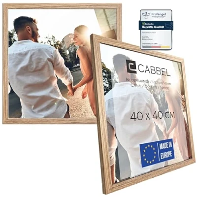Imagen de CABBEL paquete doble (juego de 2) marco 40x40 cm, Roble, madera MDF resistente, plexiglás inastillable, para colgar, ideal fotos/cuadros/collage