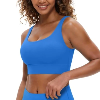 Imagen de CRZ YOGA Sujetador Deportivo Acolchado de Entrenamiento bajo Impacto para Mujer Azul Destello XL