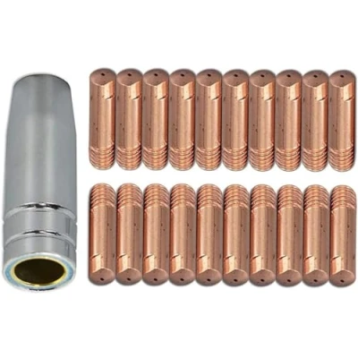 Imagen de RIVERWELD 15AK MB15 Puntas de contacto 0,9 mm M6 x 25 Boquilla gas cónica para soplete soldadura Co2 MIG MAG 21 piezas