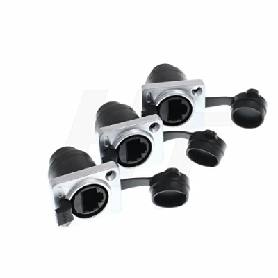 Imagen de HangTon Connect HT RJ45 Socket Ethernet Montaje en panel blindado impermeable Conector hembra alimentación a través del chasis receptáculo, 3 piezas