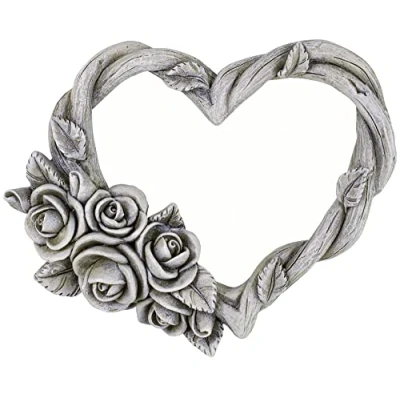 Imagen de Matches21 Figura decorativa para tumba (1 unidad, 14,2 x 11,5 cm), diseño de corazón con rosas, color gris