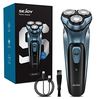 Imagen de Maquina de Afeitar Hombre Afeitadora Electrica Cuchilla Rotativa Recortadora Barba Cabezal Reemplazable, Azul