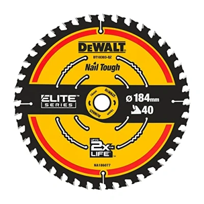 Imagen de DEWALT DT10303 QZ Hoja de sierra circular portátil, corte extremo para sierras circulares, Ø184mm, Diámetro interior 16mm, Grosor 1.65mm, 40 dientes