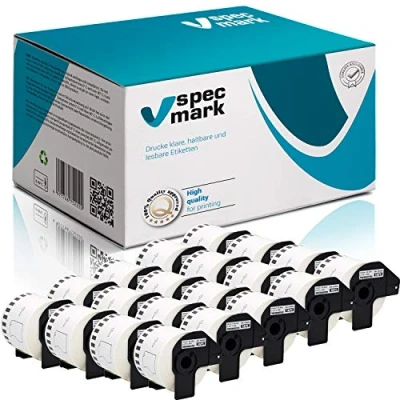 Imagen de specmark 20 rollos de etiquetas continuas compatibles con Brother DK 44605, 62 mm x 30,48 m, para todas las impresoras QL: QL 570, 700 y 800