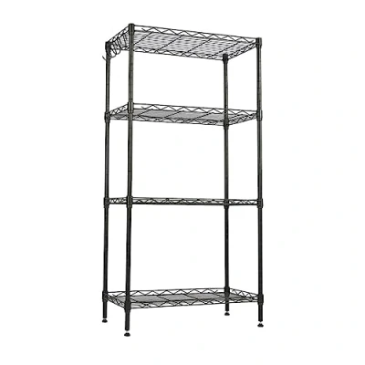 Imagen de Estantería Baño, 4 Baldas, Metal, para Cocina, Salón, Hojas de PP, con Ganchos Desmontables