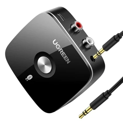Imagen de UGREEN Receptor Bluetooth 5.1 aptX HD Audio Adaptador 2RCA 3.5 mm HiFi EDR Baja Latencia Inalámbrico Compatible con Teléfono Tablet Altavoz Amplificador