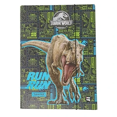 Imagen de Caja de recogida estable para niños, carpeta mochila escolar, archivador con goma elástica y solapas internas, DIN A4, niños (dinosaurio Jurassic)