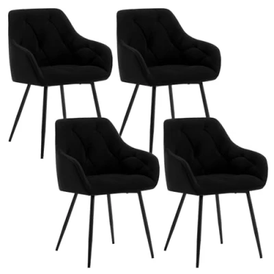 Imagen de WOLTU 4X Sillas de Comedor Cocina con Respaldo y Apoyobrazos Salon Moderno Patas Metálicas para Dormitorio Oficina, Terciopelo, Negro, EZS02sz 4