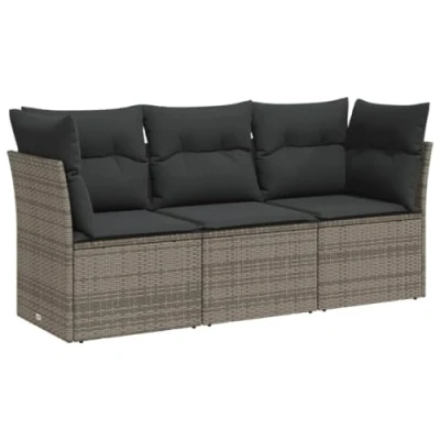 Imagen de vidaXL Set de Sofá Jardín y Cojines 3 pzas, Sillas con Respaldos, Sofás Modulares, Asientos para Patio Terraza, Ratán Sintético Gris