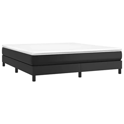 Imagen de vidaXL Estructura de Cama, Somier Matrimonio Listones, Base Cama Tapizada, Mueble para Dormitorio Hogar, Cuero Sintético Negro 160x200 cm