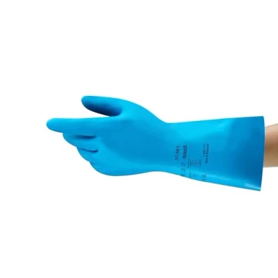 Imagen de Ansell AlphaTec 37 501 Guantes de Nitrilo Profesionales, Alta Protección Química y Resistencia a la Abrasión, Seguridad Alimentaria Industrial, Reutilizables, Azul, Talla S (12 Pares)