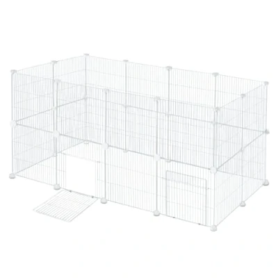 Imagen de EUGAD Recinto para Cobayas Parque Conejos Vallas Jaula Mascotas Hámster Gatito Cachorros Metálica con Puerta DIY 24 Paneles (35x35cm/panel) Blanco 142 x 72 cm 0052WL 2