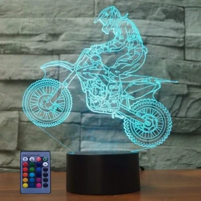 Imagen de HPBN8 Ltd 3D Ilusión Optica Moto Luz Nocturna 7/16 Colores Cambio de Botón Táctil Control Remoto USB Suministro Energía LED Lámpara Mesa Regalo Cumpleaños Navidad