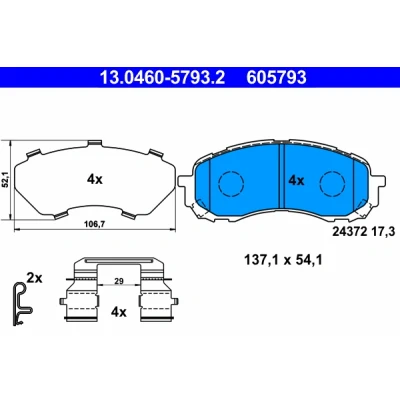 Imagen de ATE 13.0460 5793.2 Juego de pastillas freno con avisador acústico desgaste Chapa antichirridos accesorios SUBARU: Impreza II Berlina