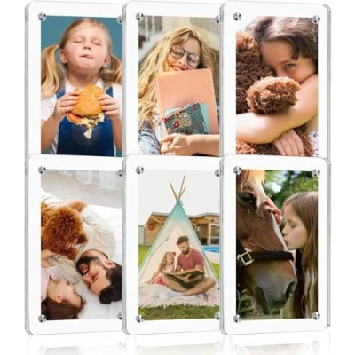 Imagen de Marco de fotos magnético acrílico para 3 pulgadas 6 piezas doble cara Frigorífico Polaroid Fujifilm Instax Mini 12 11 40 Evo,