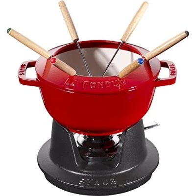 Imagen de STAUB Juego de fondue con 6 tenedores, para queso, chocolate y carne, Hierro fundido, Rojo cereza, 18 cm
