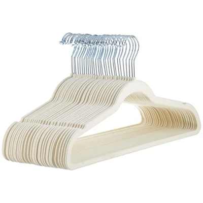 Imagen de Amazon Basics Perchas de Terciopelo para Trajes, Paquete 30, Plateado/Marfil